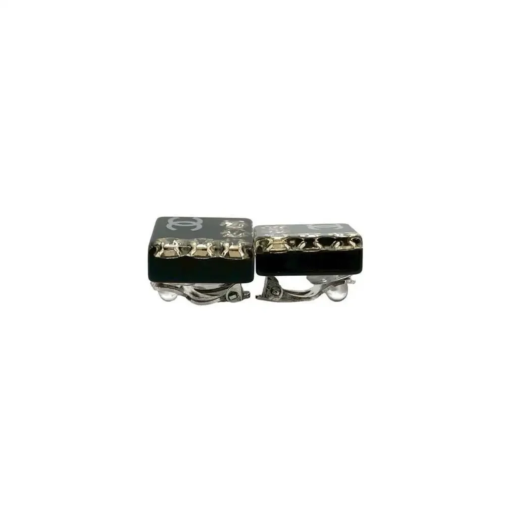CHANEL Black Logo Earrings